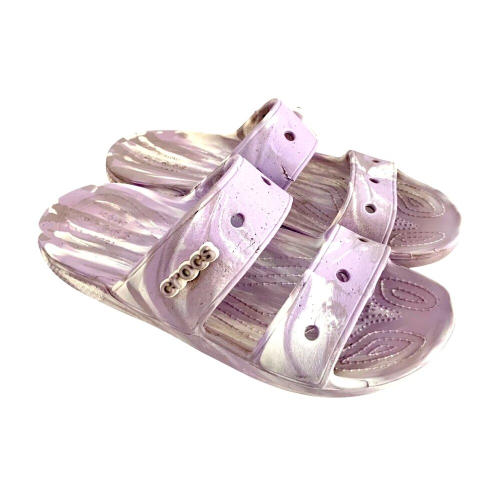 Crocs Lavender Marble Unisex Classic Slide Sandals M8/W10 Two Strap Summer
